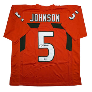 Autographed/Signed Andre Johnson Miami Orange College Football Jersey Beckett BAS COA