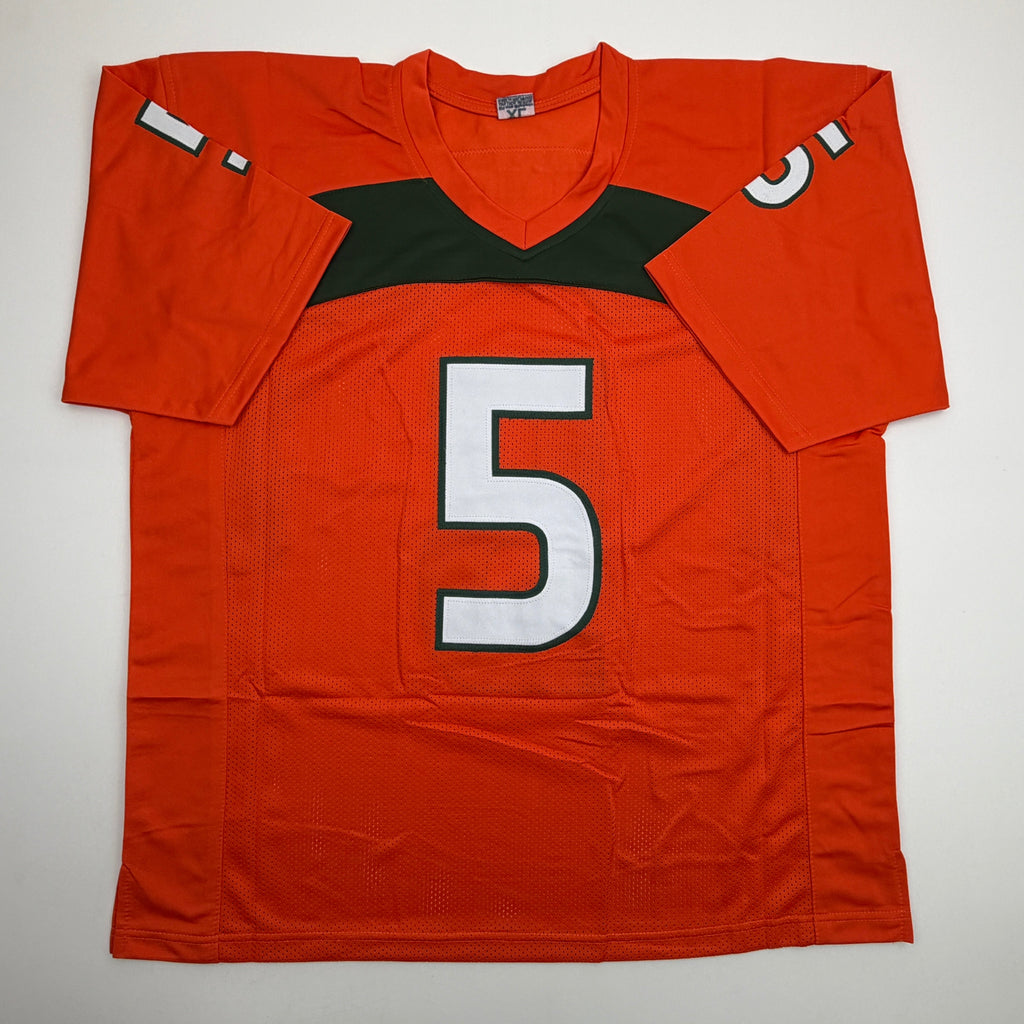 Autographed/Signed Andre Johnson Miami Orange College Football Jersey Beckett BAS COA