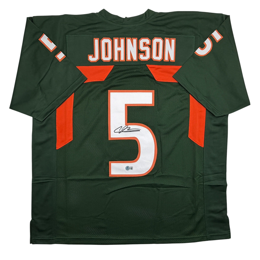 Autographed/Signed Andre Johnson Miami Green College Football Jersey Beckett BAS COA