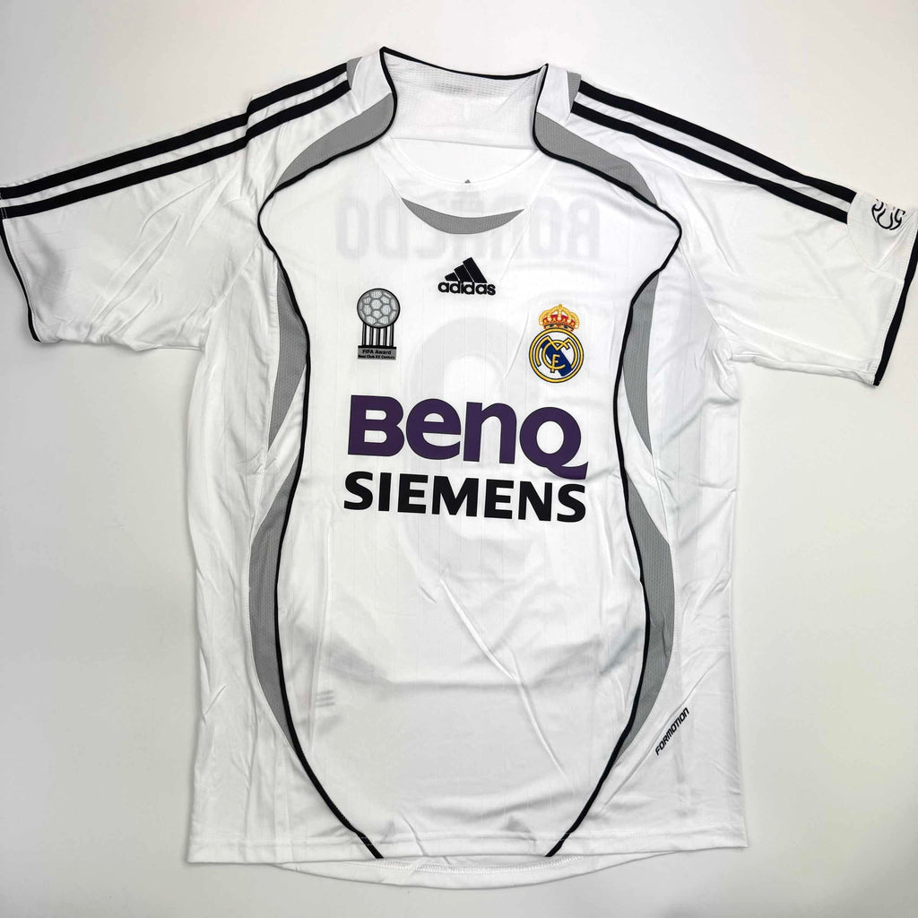 Autographed/Signed Ronaldo Nazario Real Madrid White Soccer Jersey Beckett BAS COA