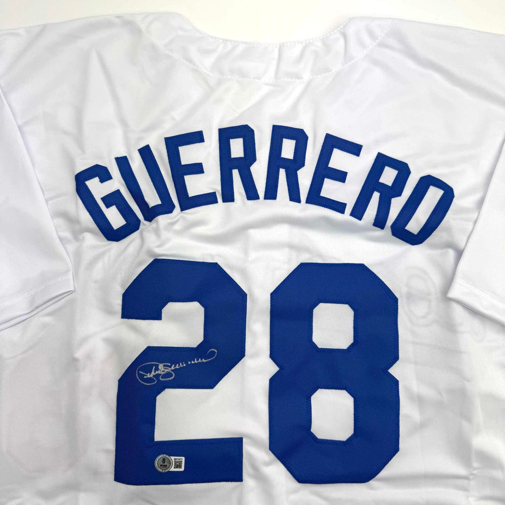 Autographed/Signed Pedro Guerrero Los Angeles LA White Baseball Jersey Beckett BAS COA