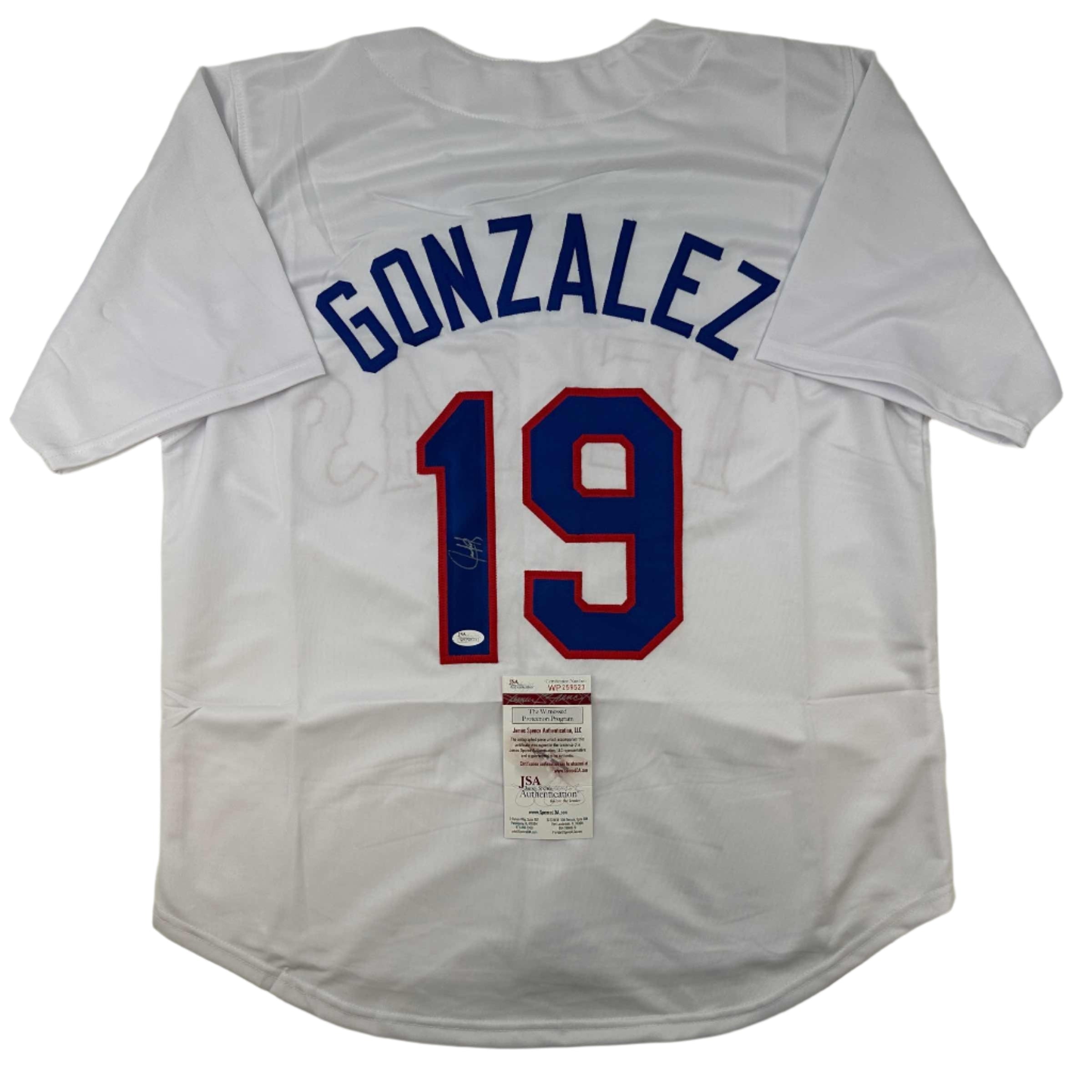 Autographed/Signed Juan Gonzalez Texas White Baseball Jersey JSA COA