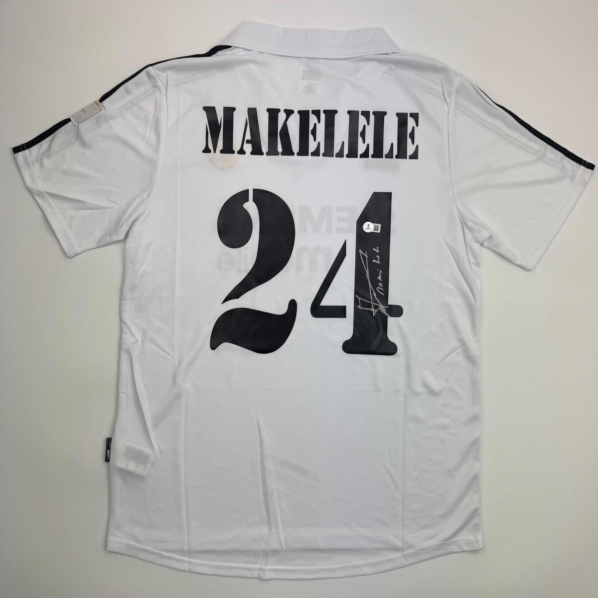 Autographed/Signed Claude Makelele Real Madrid White Soccer Jersey Beckett BAS COA