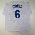 Autographed/Signed Trea Turner Los Angeles LA White Baseball Jersey Beckett BAS COA