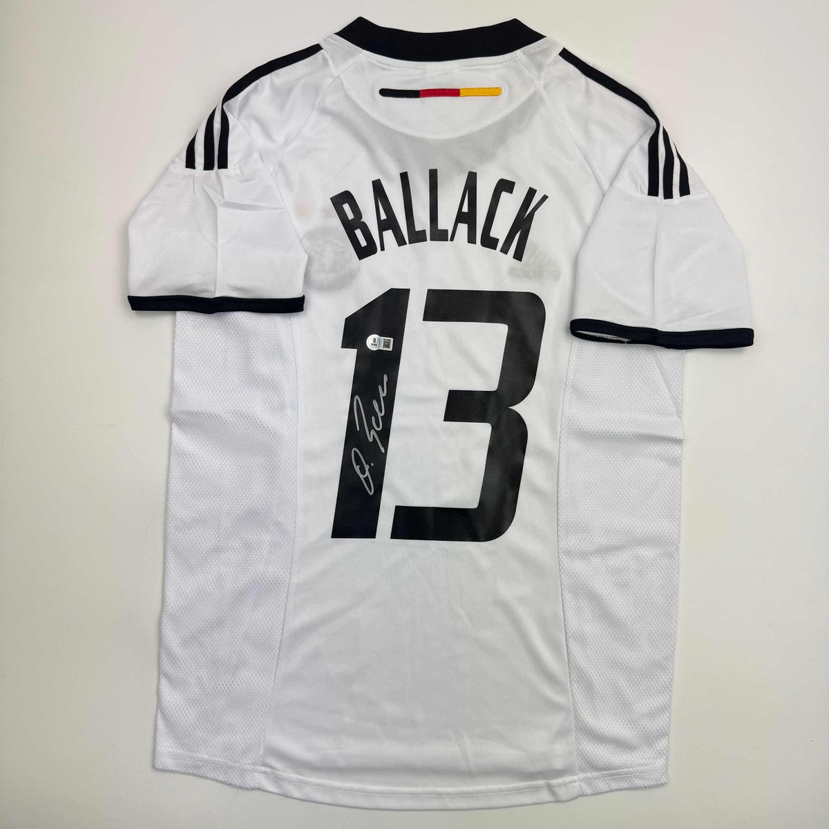 Autographed/Signed Michael Ballack Germany White Soccer World Cup Jersey Beckett BAS COA
