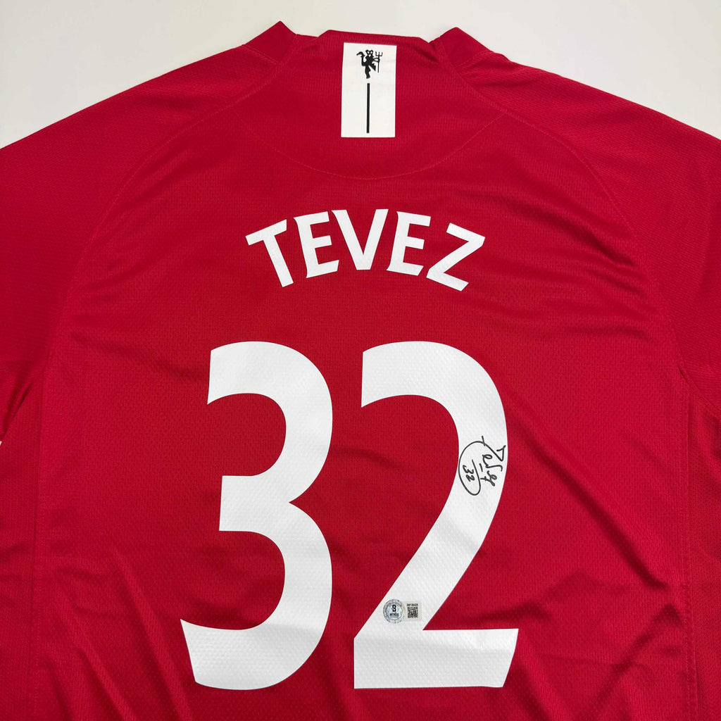 Autographed/Signed Carlos Tevez Manchester United Red Soccer Jersey Beckett BAS COA