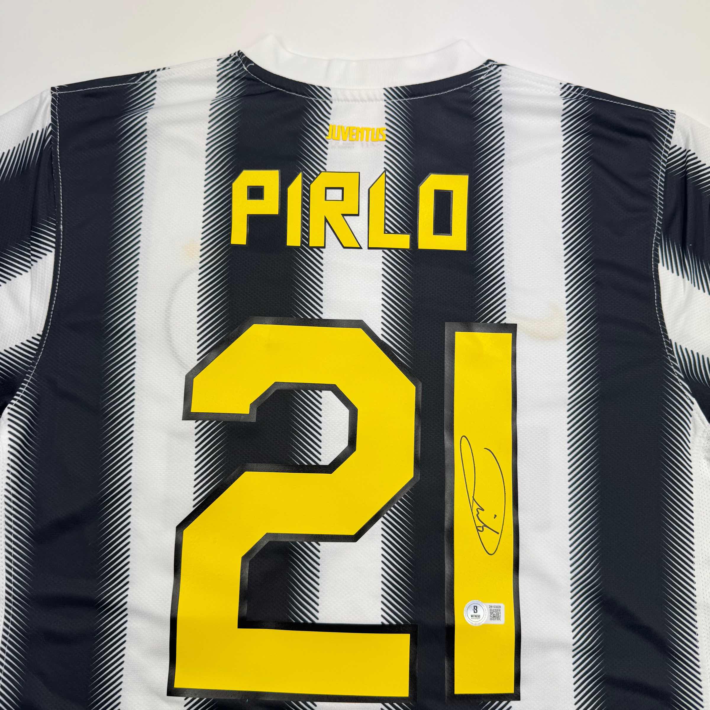 Autographed/Signed Andrea Pirlo Juventus White Soccer Jersey Beckett BAS COA