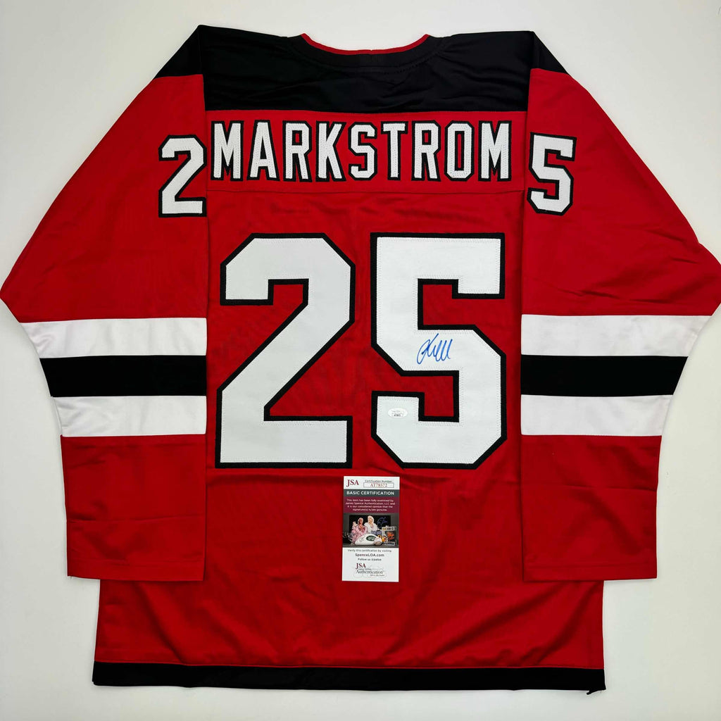 Autographed/Signed Jacob Markstrom New Jersey Red Hockey Jersey JSA COA