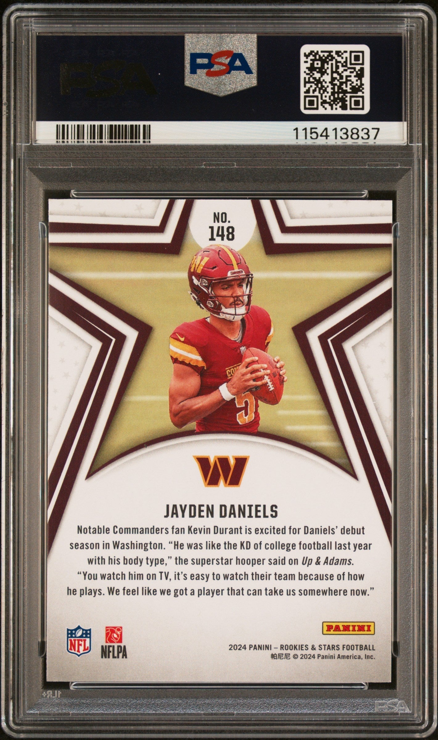 Graded 2024 Panini Rookies & Stars Jayden Daniels #148 Rookie RC Football Card PSA 8 Near Mint