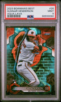 Graded 2023 Topps Bowmans Best Gunnar Henderson #26 Aqua Lava #/199 Rookie RC Baseball Card PSA 9 Mint