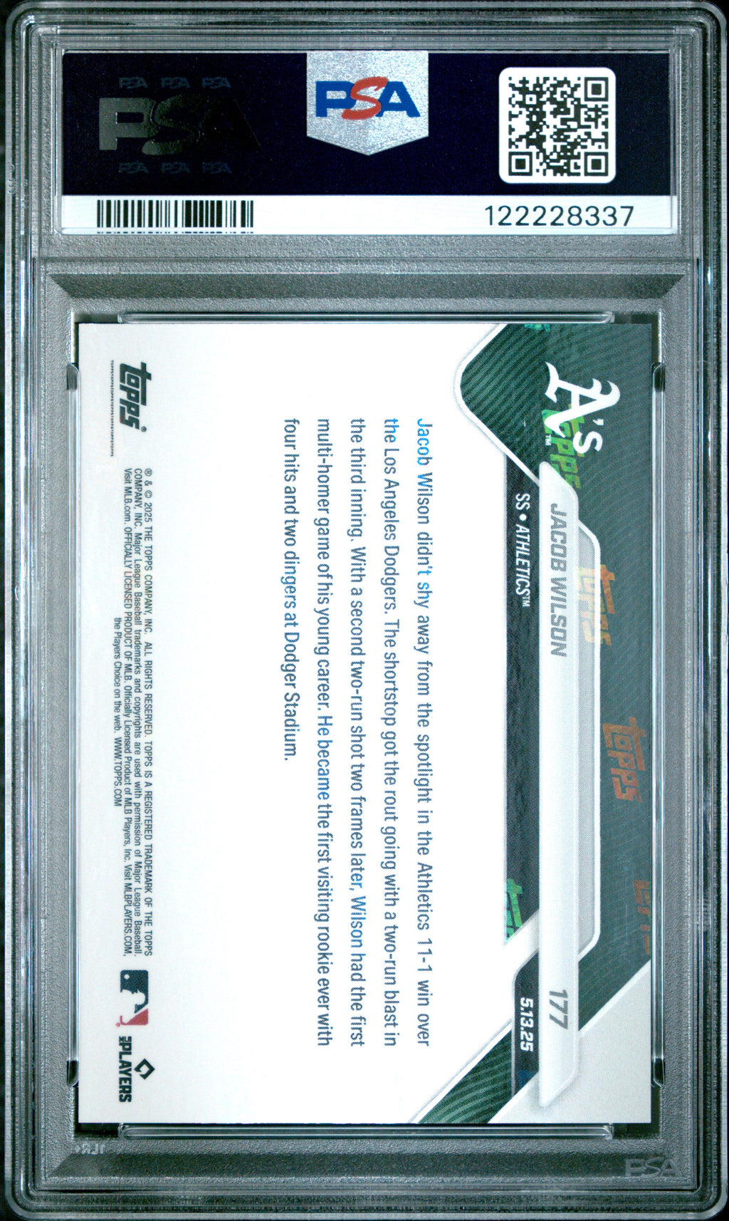 Graded 2025 Topps Now Jacob Wilson #177 Rookie RC Baseball Card PSA 9 Mint