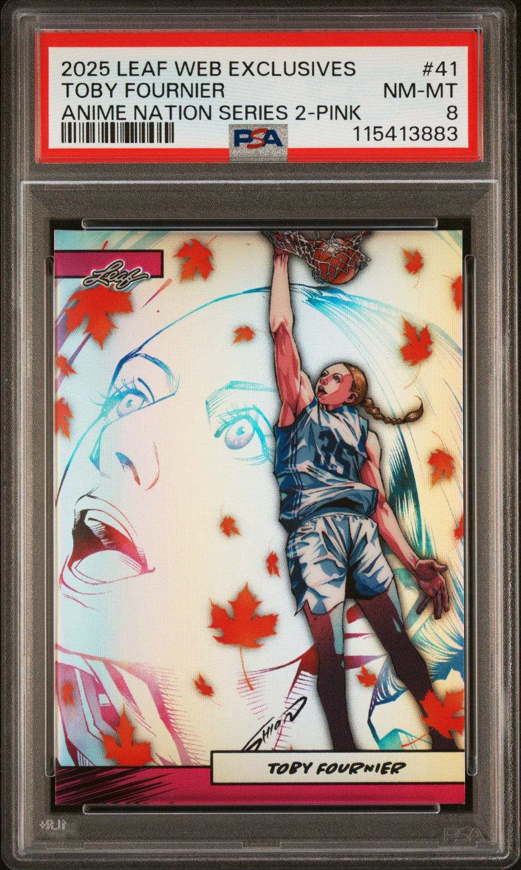 Graded 2025 Leaf Web Exclusives Toby Fournier #41 Anime Nation Series 2 Pink /10 Basketball Card PSA 8 Near Mint
