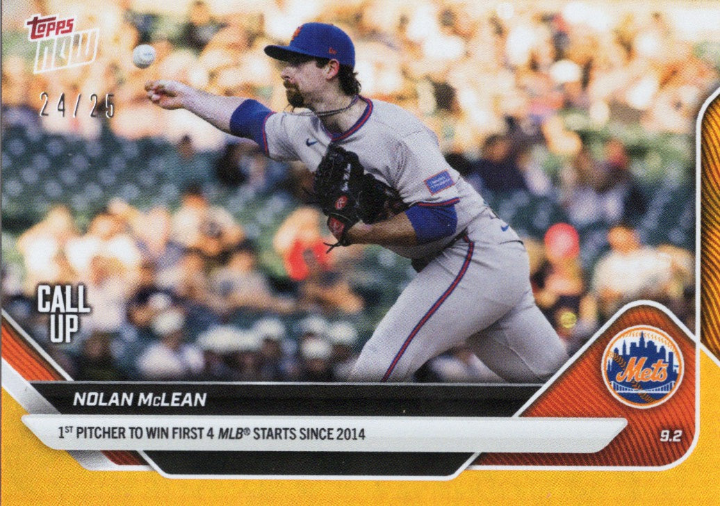 2025 Topps Now Nolan McLean #651 Orange Foil /25 New York Mets Rookie RC Baseball Card