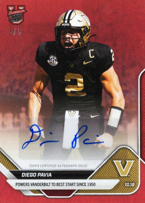 2025 Topps Bowman U Now Diego Pavia #31B Red Auto /5 Vanderbilt Commodores Rookie RC Football Card