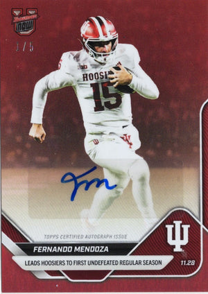2025 Topps Bowman U Now Fernando Mendoza #52B Red Auto /5 Indiana Hoosiers Rookie RC Football Card