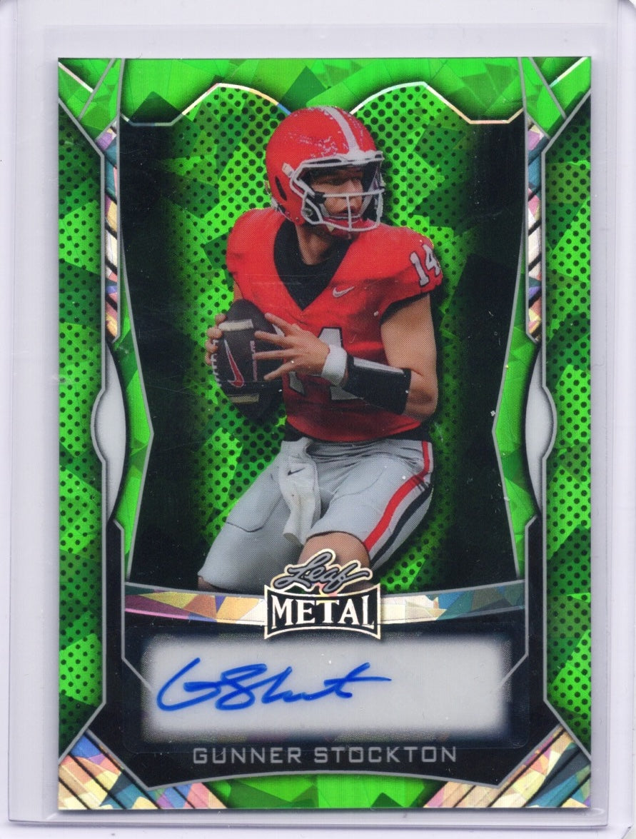 2025 Leaf Metal Gunner Stockton #MAGS1 Green Ice Auto /15 Georgia Bulldogs Rookie RC Football Card