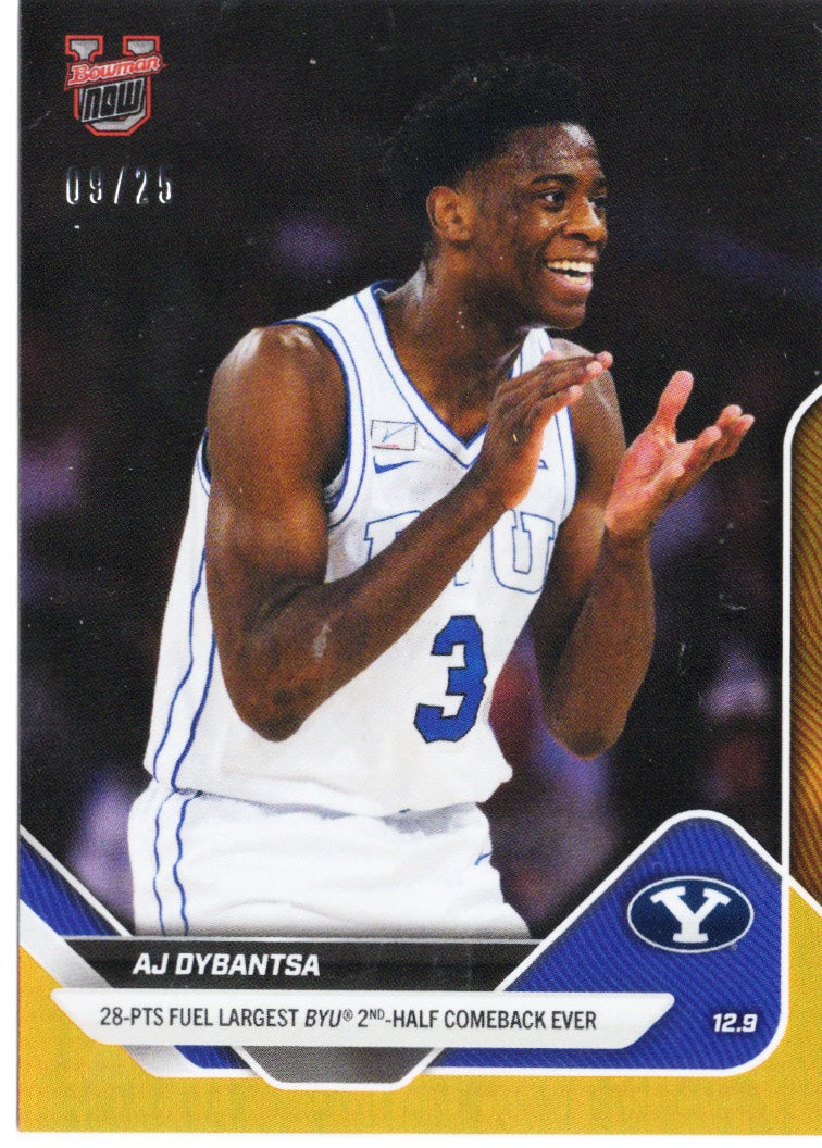 2025 Topps Bowman U Now AJ Dybantsa #28 Orange Foil /25 BYU Cougars Rookie RC Basketball Card