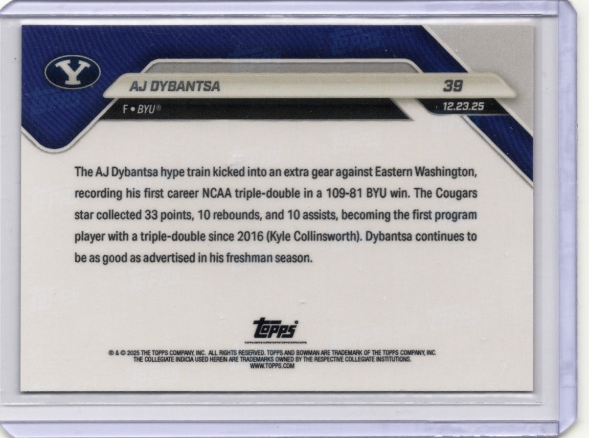 2025 Topps Bowman U Now AJ Dybantsa #39 Orange Foil /25 BYU Cougars Rookie RC Basketball Card