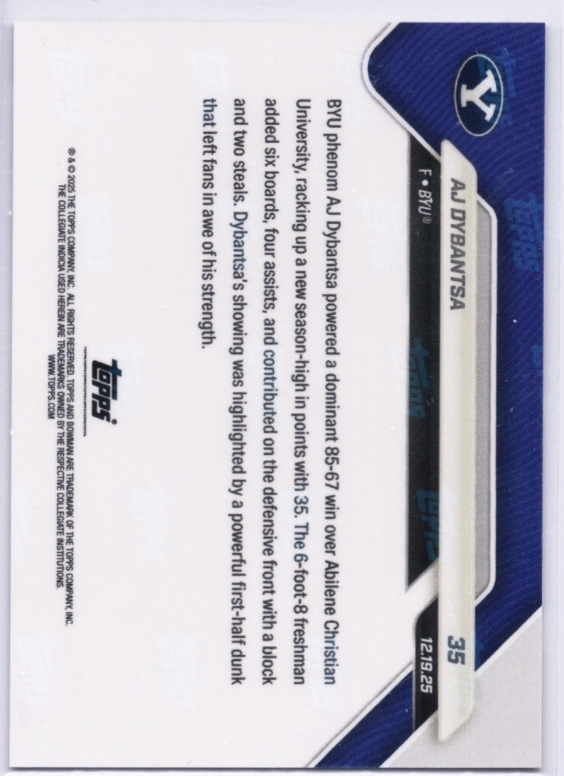 2025 Topps Bowman U Now AJ Dybantsa #35 Orange Foil /25 BYU Cougars Rookie RC Basketball Card