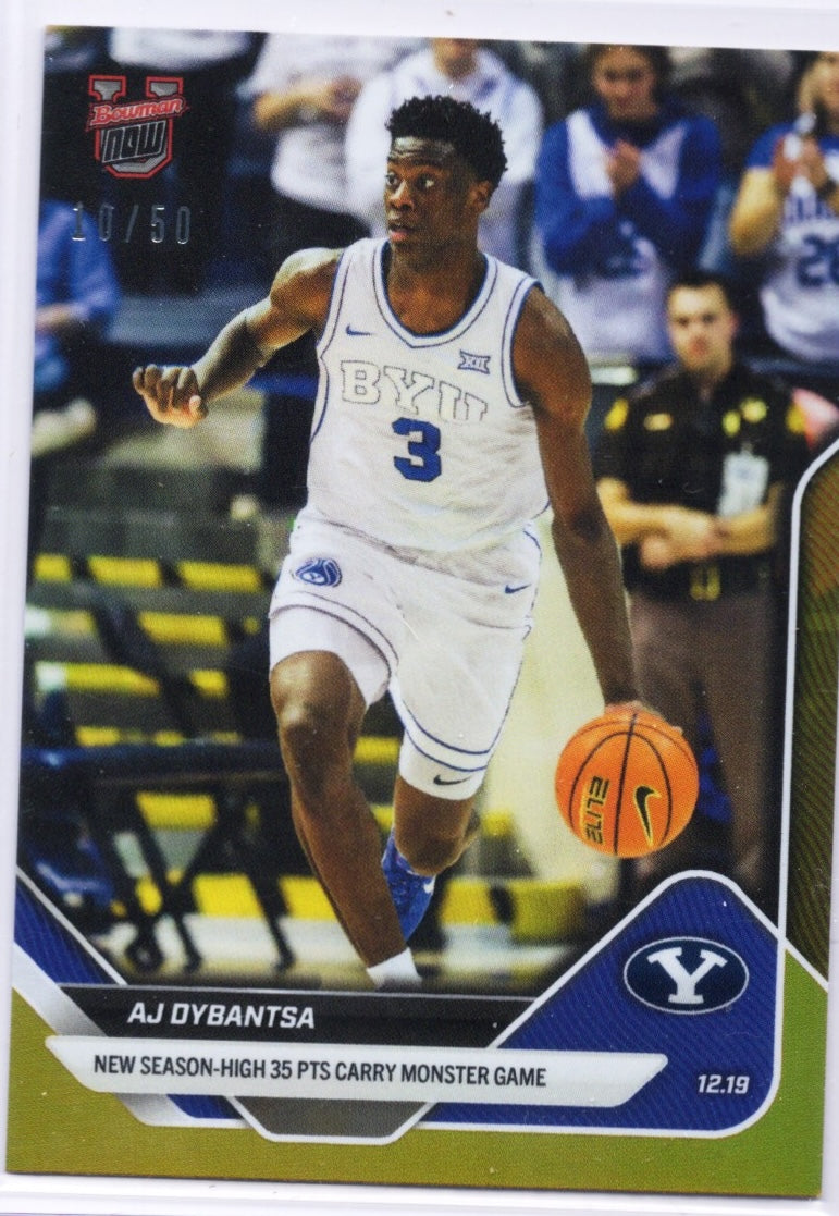 2025 Topps Bowman U Now AJ Dybantsa #35 Gold Foil /50 BYU Cougars Rookie RC Basketball Card