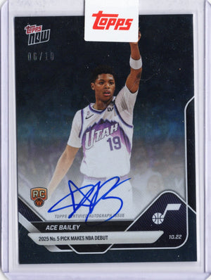 2025 Topps Now Ace Bailey #9A Black Foil Auto /10 Utah Jazz Rookie RC Basketball Card