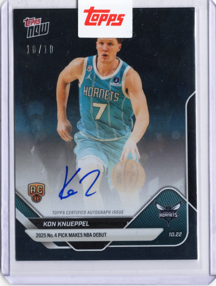 2025 Topps Now Kon Knueppel #10A Black Foil Auto /10 Charlotte Hornets Rookie RC Basketball Card