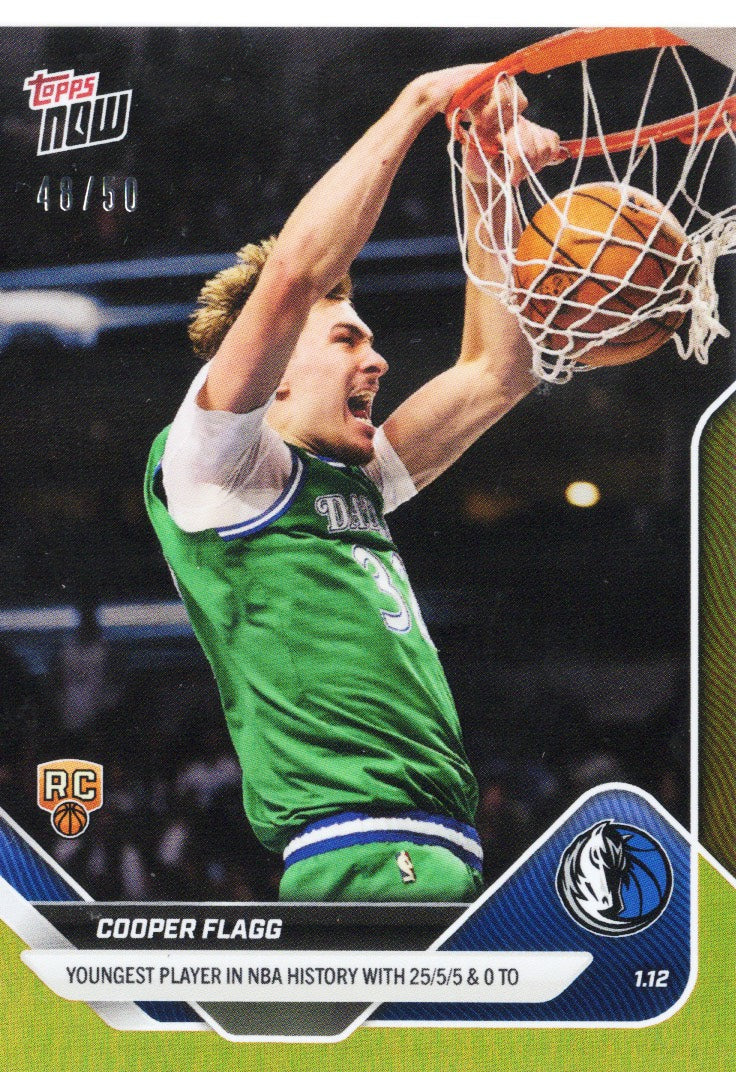 2025 Topps Now Cooper Flagg #124 Gold Foil /50 Dallas Mavericks Rookie RC Basketball Card
