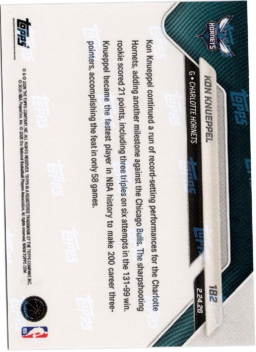 2025 Topps Now Kon Knueppel #182 Gold Foil /50 Charlotte Hornets Rookie RC Basketball Card