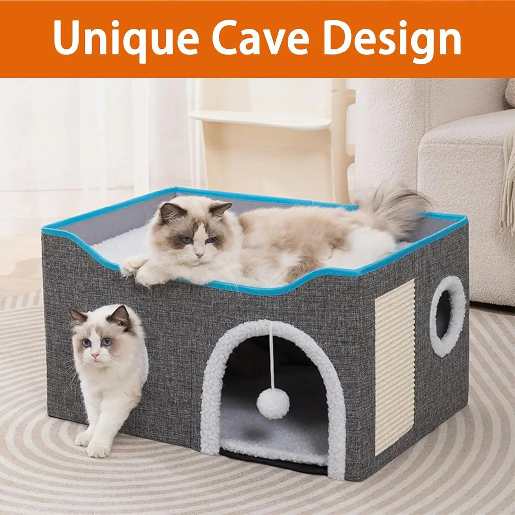 Foldable Indoor Cat House Cube – Bed, Scratch Pad & Toy Ball