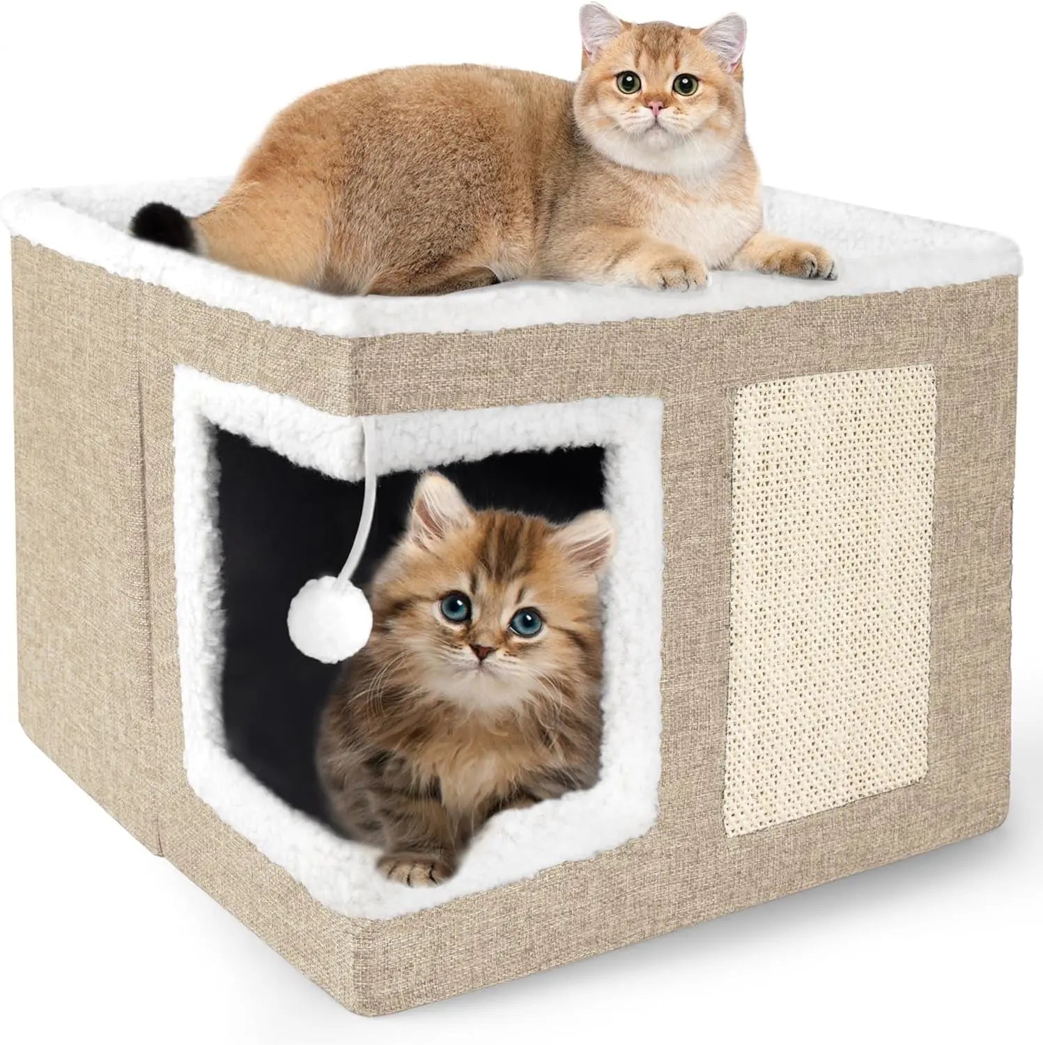 Foldable Indoor Cat House Cube – Bed, Scratch Pad & Toy Ball