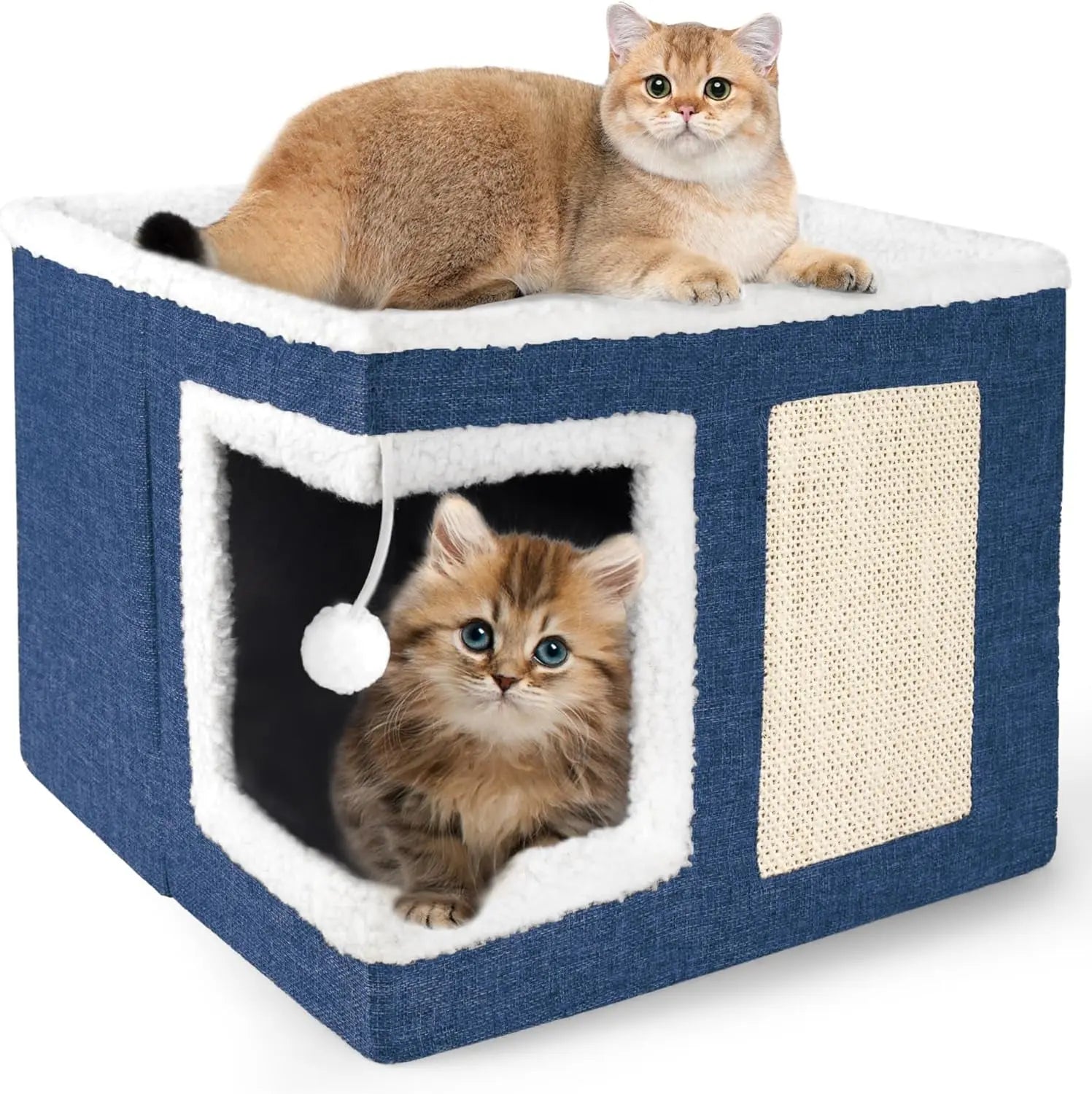 Foldable Indoor Cat House Cube – Bed, Scratch Pad & Toy Ball