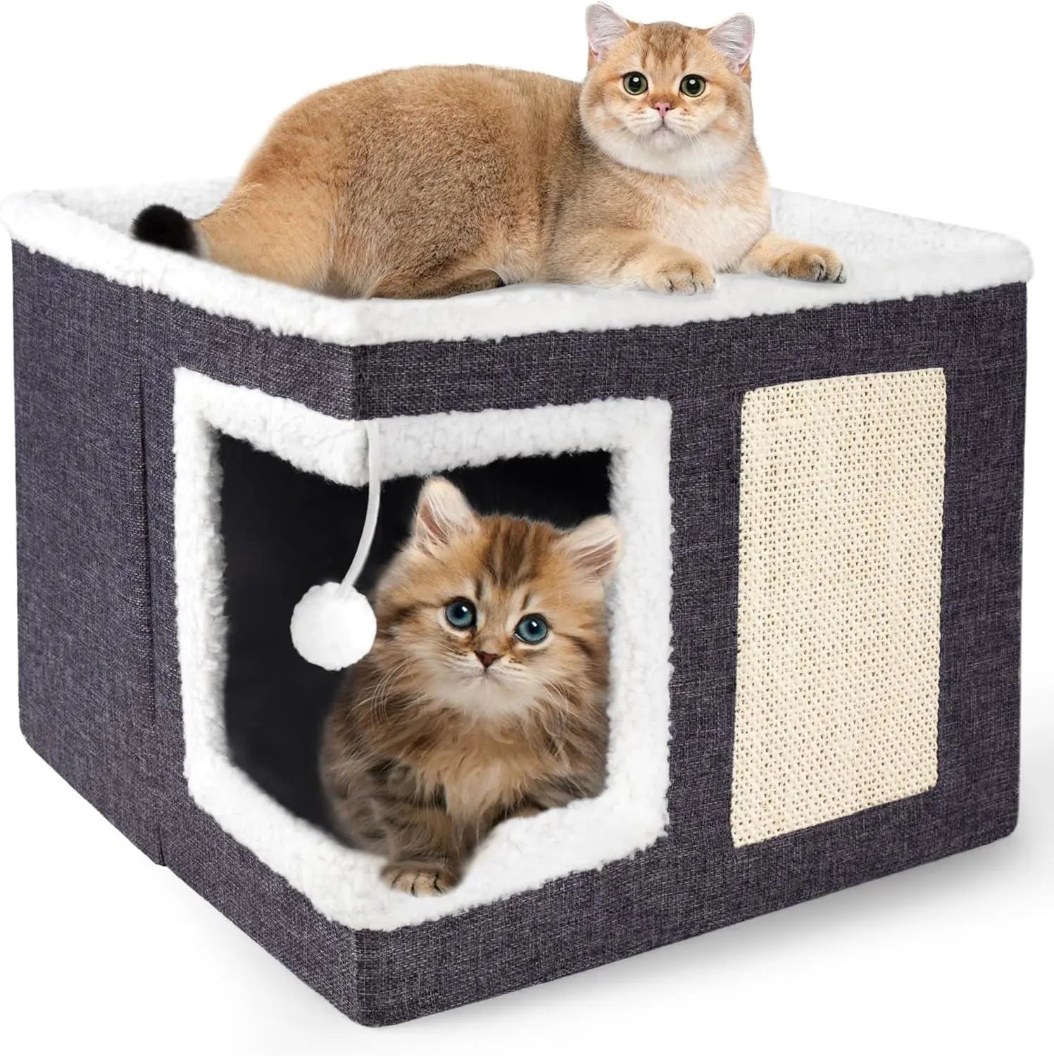 Foldable Indoor Cat House Cube – Bed, Scratch Pad & Toy Ball