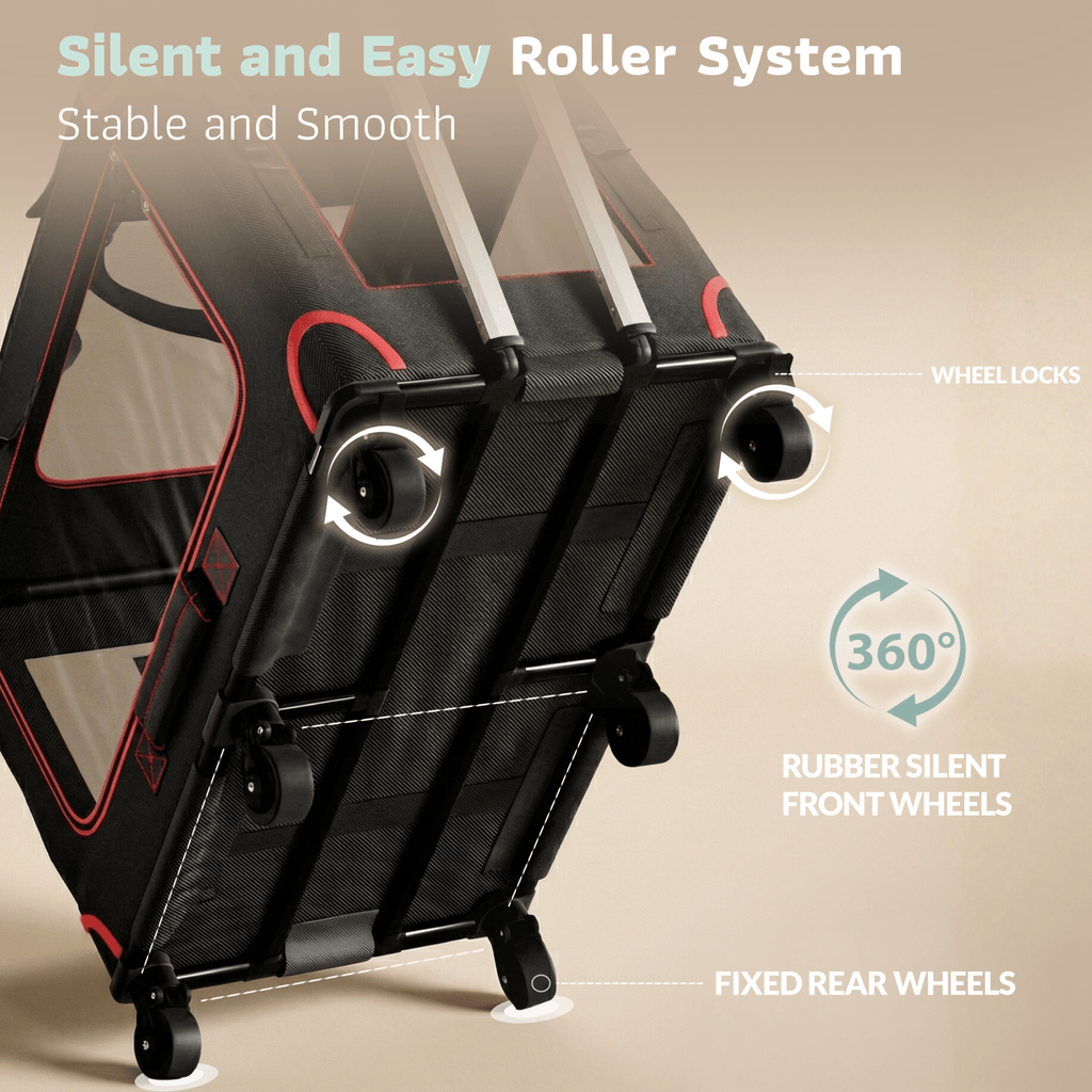 Katziela Mega Cruze Rolling Pet Carrier – Stress - Free Travel for Medium & Large Dogs 25”x17”x20”