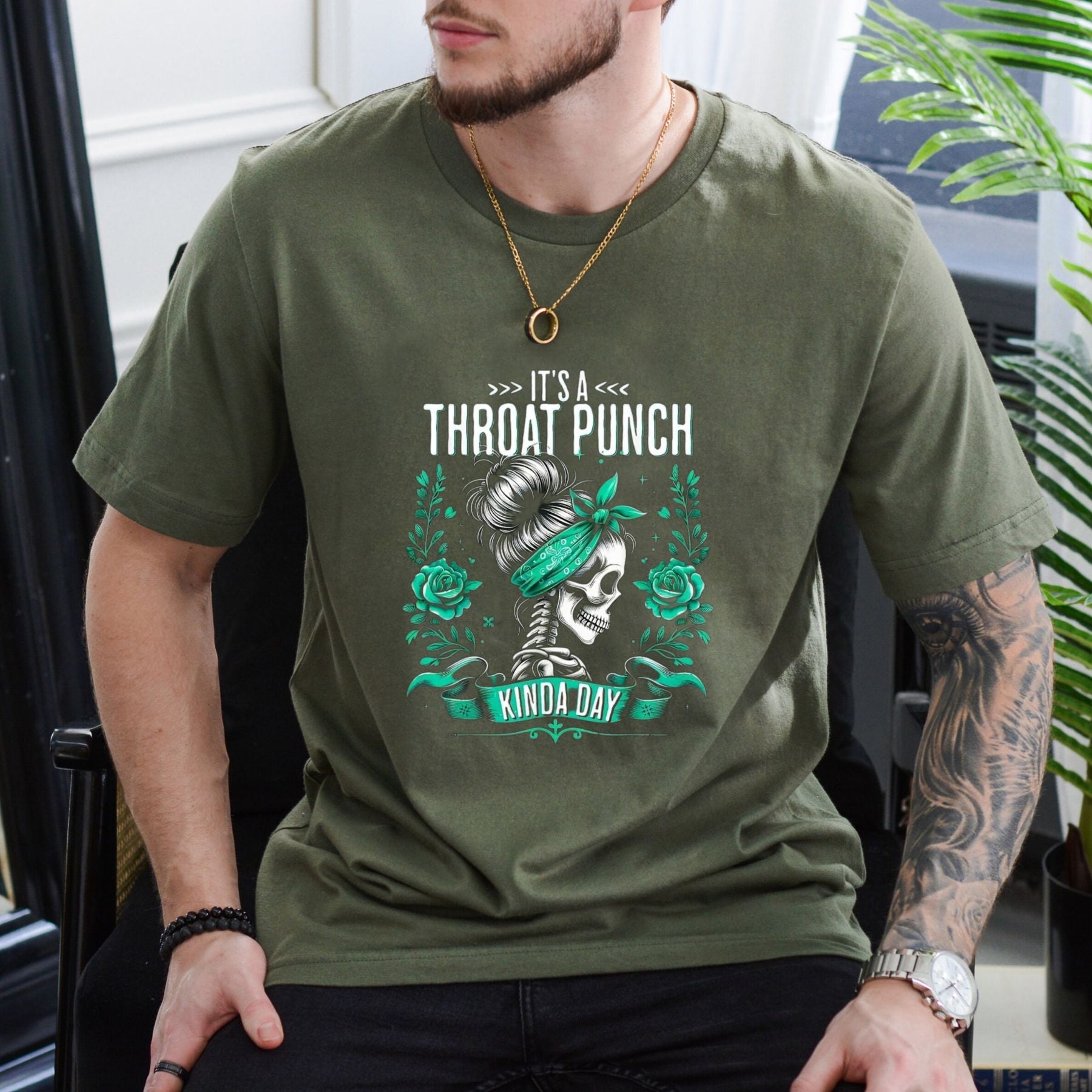 "It's That Kind of Day" Skull & Roses T-Shirt – Edgy Biker Style Graphic Tee, Unisex Cotton Shirt