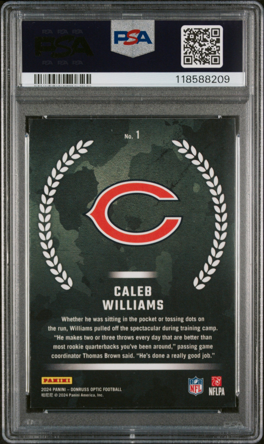 Graded 2024 Panini Donruss Optic Caleb Williams #1 Rookie Recruits Rookie RC Football Card PSA 10 Gem Mint