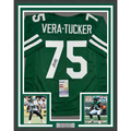 Framed Autographed/Signed Alijah Vera-Tucker 35x39 New York Green Football Jersey JSA COA