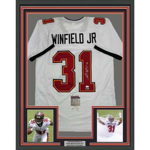 Framed Autographed/Signed Antoine Winfield Jr 35x39 Tampa Bay White Football Jersey JSA COA