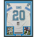 Framed Autographed/Signed Billy Sims 80 ROY 35x39 Detroit White Football Jersey JSA COA