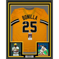 Framed Autographed/Signed Bobby Bonilla 35x39 Pittsburgh Pirates Yellow Baseball Jersey JSA COA