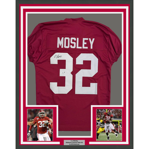 Framed Autographed/Signed C.J. CJ 35x39 Mosley Alabama Red College Football Jersey Beckett BAS COA