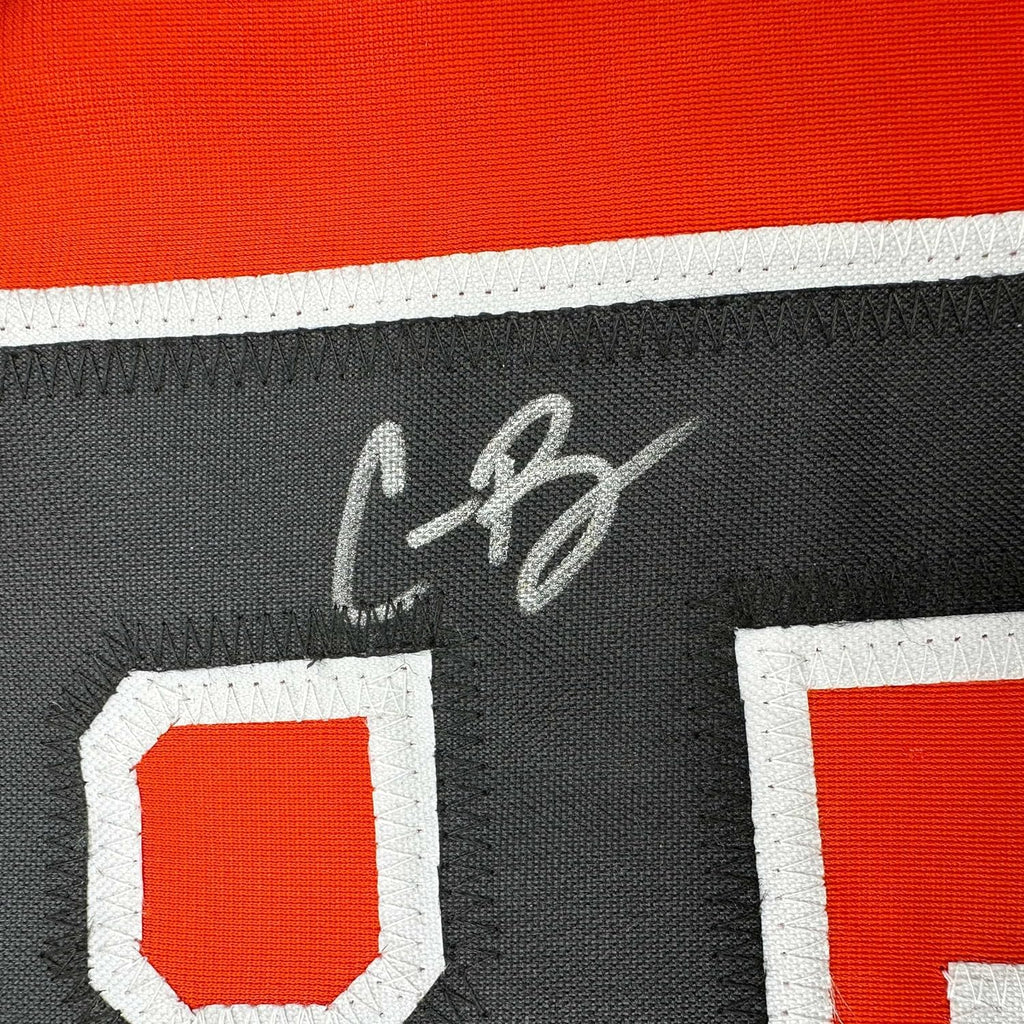 Framed Autographed/Signed Corbin Burnes 35x39 Baltimore Orange Baseball Jersey Beckett BAS COA