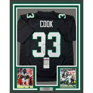 Framed Autographed/Signed Dalvin Cook 35x39 New York Black Football Jersey JSA COA