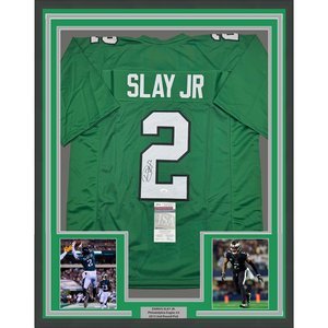 Framed Autographed/Signed Darius Slay Jr. 35x39 Philadelphia Kelly Green Football Jersey JSA COA