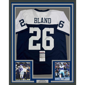 Framed Autographed/Signed Daron Bland 35x39 Dallas Thanksgiving Football Jersey JSA COA