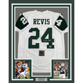 Framed Autographed/Signed Darrelle Revis 35x39 New York White Football Jersey Beckett BAS COA