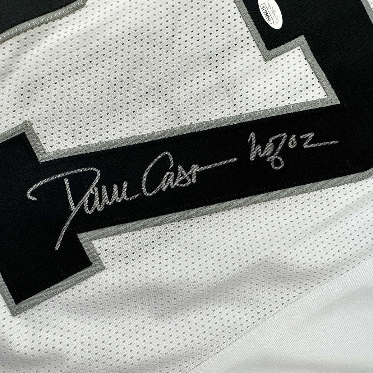 Framed Autographed/Signed Dave Casper 35x39 HOF 02 Oakland Las Vegas White Football Jersey JSA COA