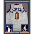 Framed Autographed/Signed Donte Divincenzo 35x39 New York White Basketball Jersey Beckett BAS COA