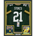 Framed Autographed/Signed Eric Stokes 35x39 Green Bay Green Football Jersey JSA COA
