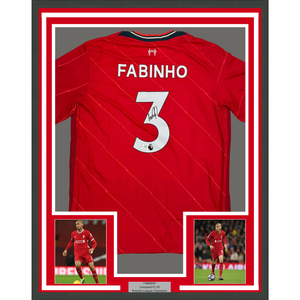 Framed Autographed/Signed Fabinho Liverpool 35x39 Red Soccer Jersey Beckett BAS COA