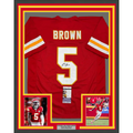 Framed Autographed/Signed Marquise Hollywood Brown 35x39 Kansas City Red Football Jersey JSA COA